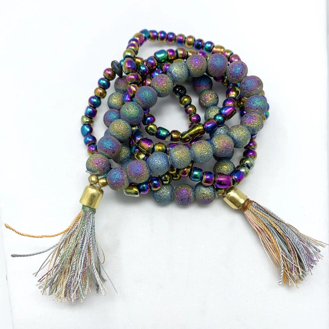 Mardi Gras Spot Beads 7" Glass Bead Bracelets - Iridescent Purple (Dozen) 3 Mardi Gras Spot Beads 7" Glass Bead Bracelets - Iridescent Purple (Dozen)