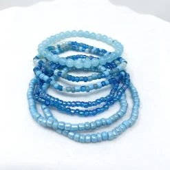Mardi Gras Spot 7" Glass Bead Bracelets - Light Blue (Dozen)