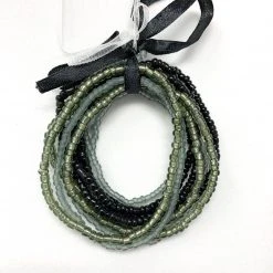 Mardi Gras Spot 7" Glass Bead Bracelets - Black And Grey (Dozen)
