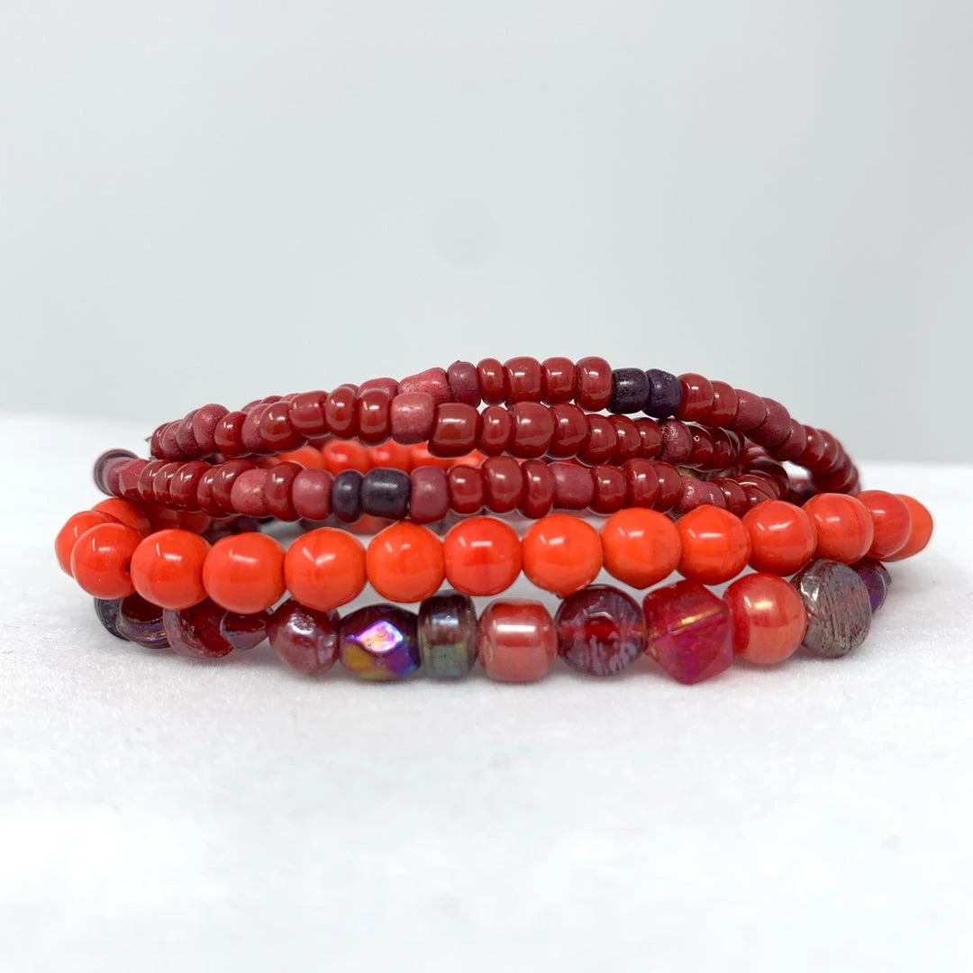 Mardi Gras Spot 7" Glass Bead Bracelets - Red (Dozen) Beads 5 Mardi Gras Spot 7" Glass Bead Bracelets - Red (Dozen) Beads