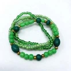 Mardi Gras Spot 7" Glass Bead Bracelets - Multi Green Stones (Dozen) Beads