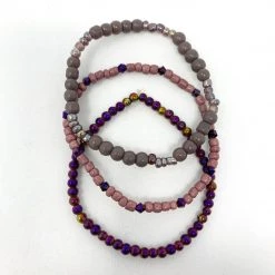 Mardi Gras Spot 7" Glass Bead Bracelets - Purple And Pink (Dozen) Beads