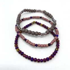 Mardi Gras Spot 7" Glass Bead Bracelets - Purple And Pink (Dozen) Beads