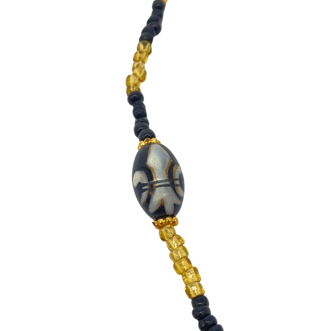 Mardi Gras Spot 26" Fleur De Lis Glass Pendant Necklace With Glass Black And Gold Beads (Each) Mardi Gras Spot 26" Fleur De Lis Glass Pendant Necklace With Glass Black And Gold Beads (Each)