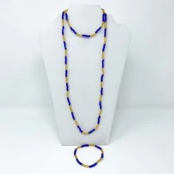Mardi Gras Spot 27" Yellow And Blue Glass Bead Necklace And Bracelet Set (Each) Beads