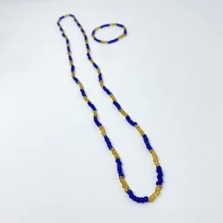 Mardi Gras Spot 27" Yellow And Blue Glass Bead Necklace And Bracelet Set (Each) Beads