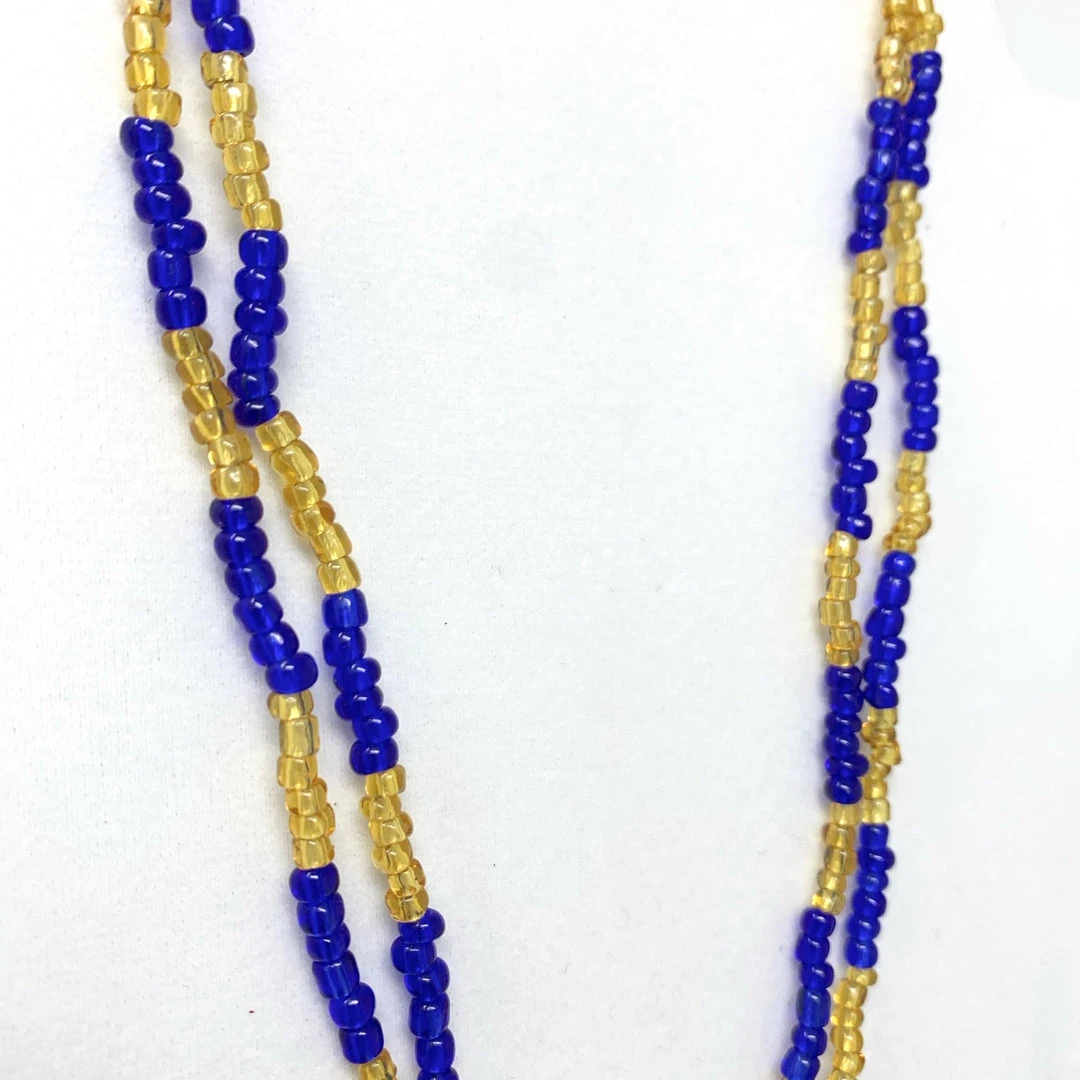 Mardi Gras Spot 27" Yellow And Blue Glass Bead Necklace And Bracelet Set (Each) Beads 5 Mardi Gras Spot 27" Yellow And Blue Glass Bead Necklace And Bracelet Set (Each) Beads