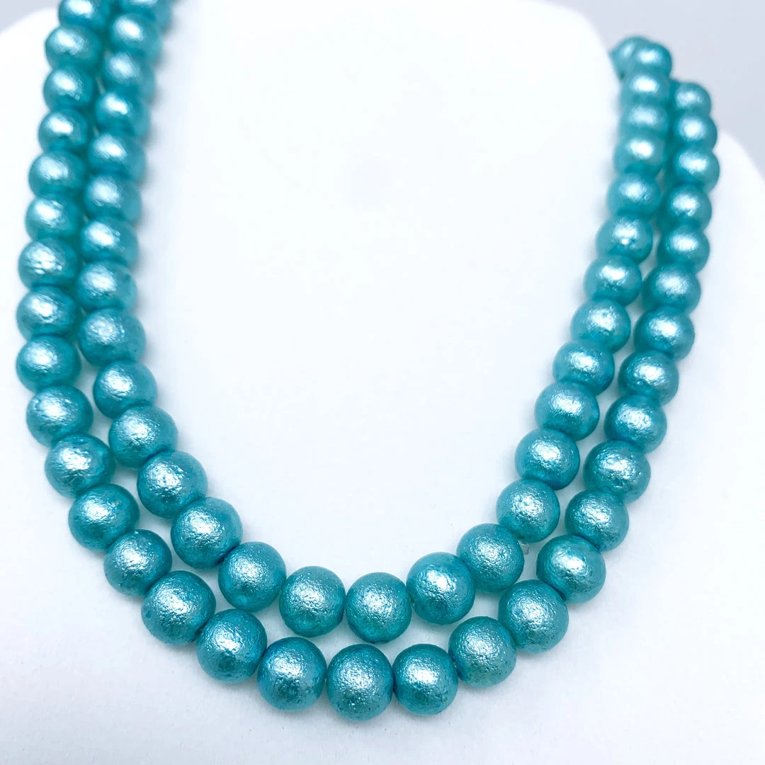 Mardi Gras Spot 27" 8mm Teal Raw Pearl Glass Bead Necklace (Dozen) 4 Mardi Gras Spot 27" 8mm Teal Raw Pearl Glass Bead Necklace (Dozen)