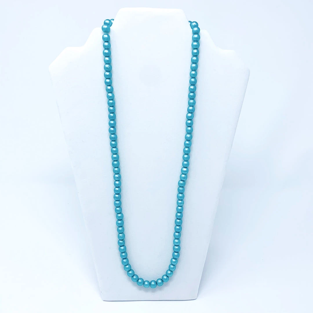 Mardi Gras Spot 27" 8mm Teal Raw Pearl Glass Bead Necklace (Dozen) 3 Mardi Gras Spot 27" 8mm Teal Raw Pearl Glass Bead Necklace (Dozen)