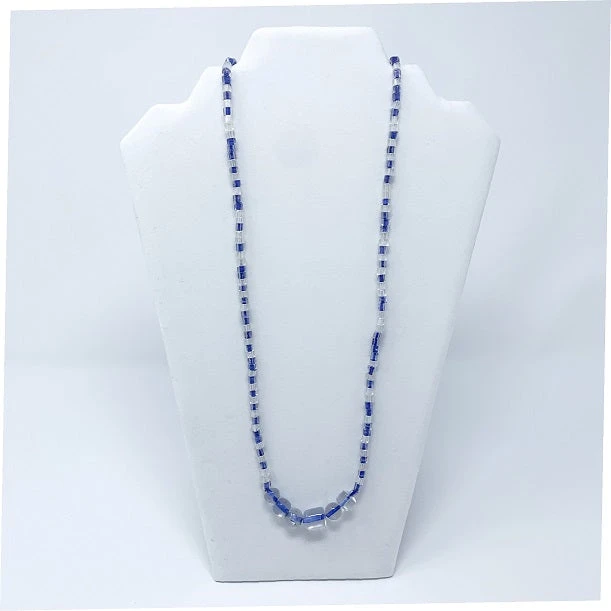 Mardi Gras Spot 27" Blue/Clear Glass Beads With Large Clear Beads Glass Necklace (Dozen) Mardi Gras Spot 27" Blue/Clear Glass Beads With Large Clear Beads Glass Necklace (Dozen)