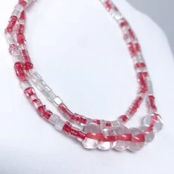 Mardi Gras Spot 27" Red/Clear Glass Beads With Large Clear Beads Glass Necklace (Dozen)