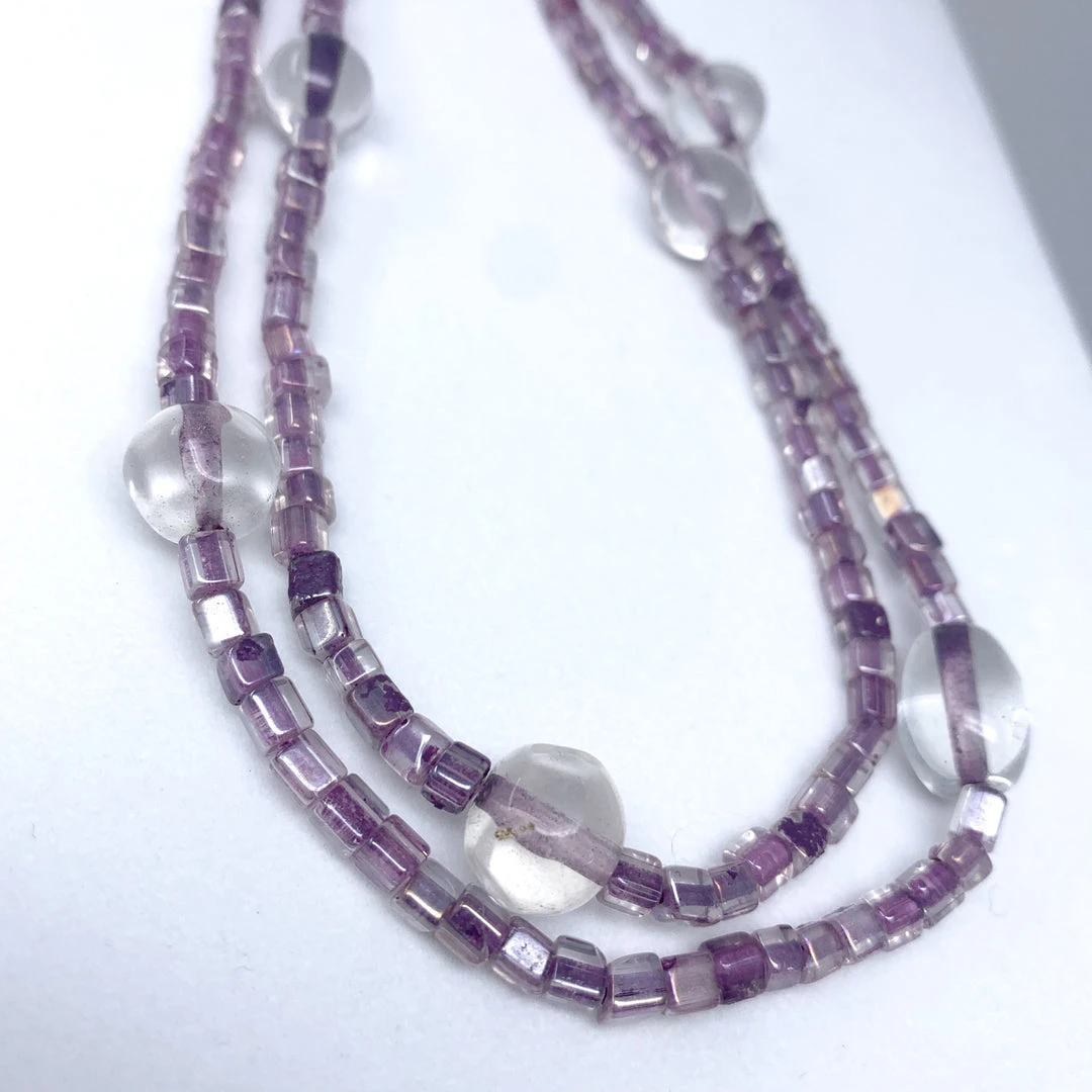 Mardi Gras Spot 27" Purple Glass Bead With Large Clear Beads Glass Necklace (Dozen) 4 Mardi Gras Spot 27" Purple Glass Bead With Large Clear Beads Glass Necklace (Dozen)