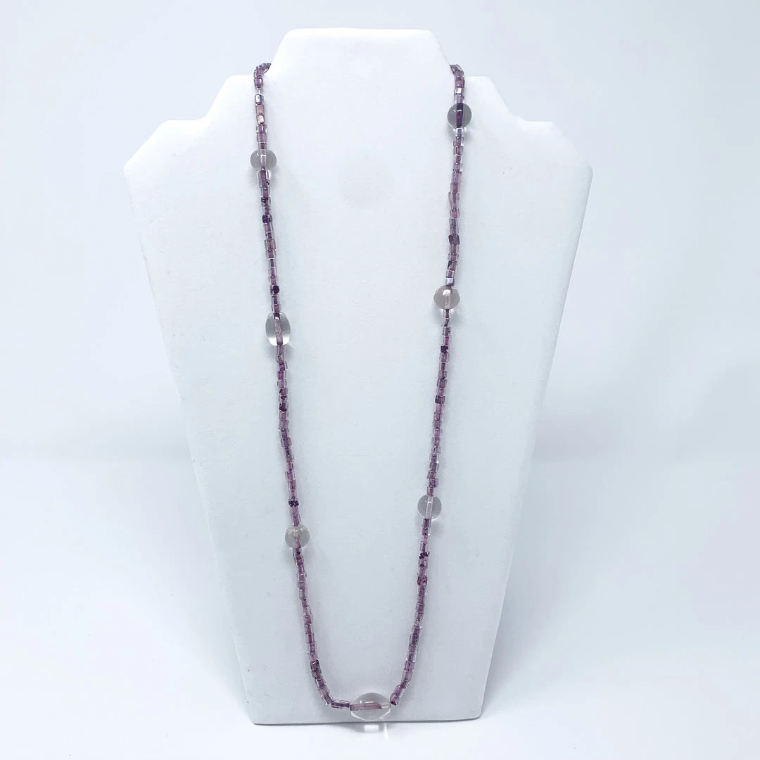 Mardi Gras Spot 27" Purple Glass Bead With Large Clear Beads Glass Necklace (Dozen) 3 Mardi Gras Spot 27" Purple Glass Bead With Large Clear Beads Glass Necklace (Dozen)