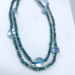 Mardi Gras Spot 27" Green/Blue Glass Bead With Large Clear Beads Glass Necklace (Dozen)