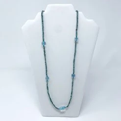 Mardi Gras Spot 27" Green/Blue Glass Bead With Large Clear Beads Glass Necklace (Dozen)