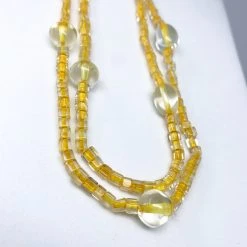 Mardi Gras Spot 27" Golden Yellow Glass Bead With Large Clear Beads Glass Necklace (Dozen) 5 Mardi Gras Spot 27