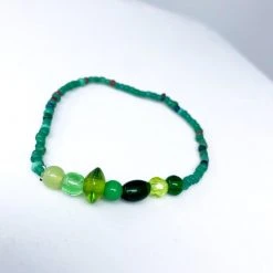 Mardi Gras Spot 7.5" Multi Green Color Small Glass Beads Bracelet (Dozen)