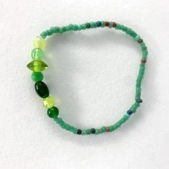 Mardi Gras Spot 7.5" Multi Green Color Small Glass Beads Bracelet (Dozen)