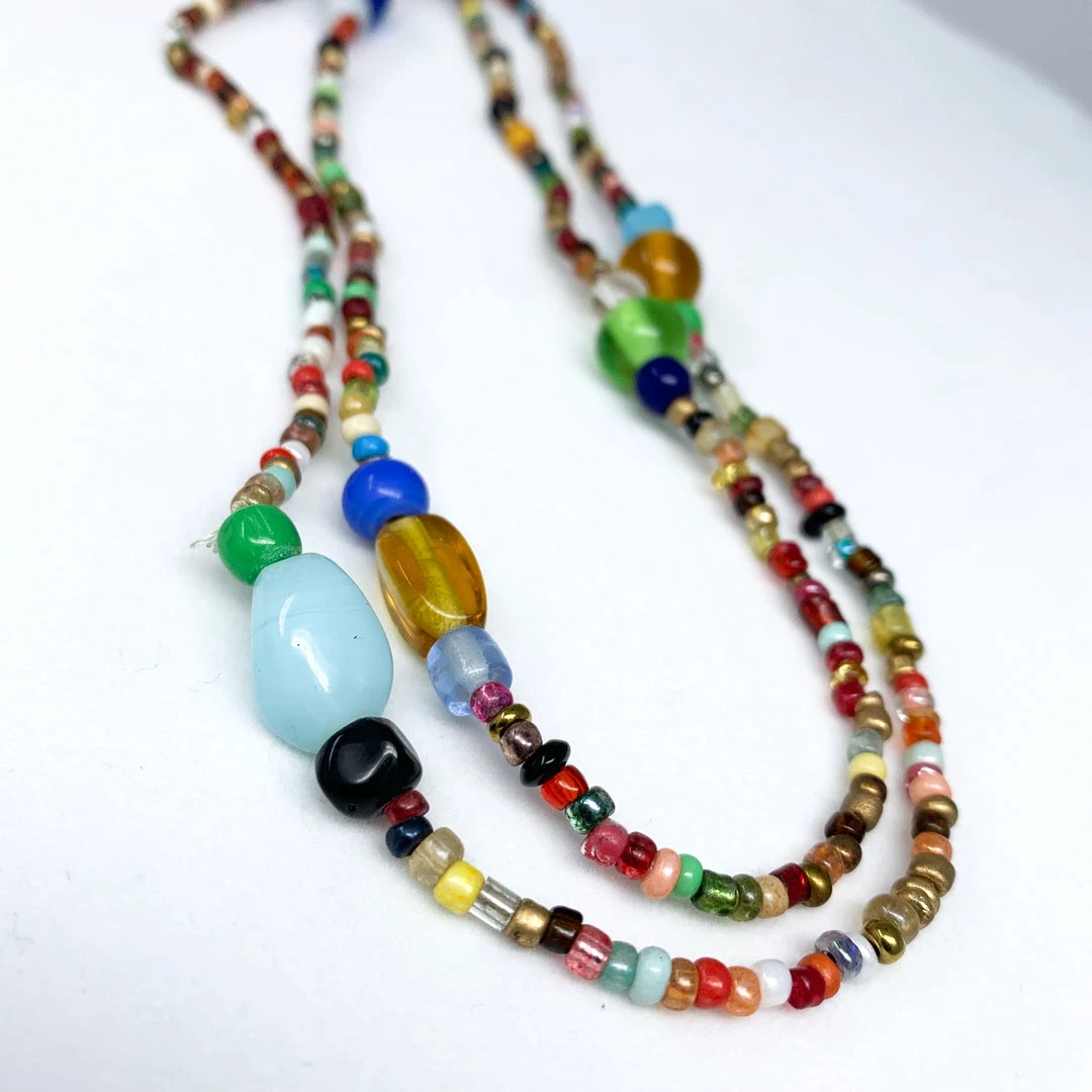 Mardi Gras Spot 27" Multi Color Small And Large Glass Bead Necklace (Dozen) 4 Mardi Gras Spot 27" Multi Color Small And Large Glass Bead Necklace (Dozen)