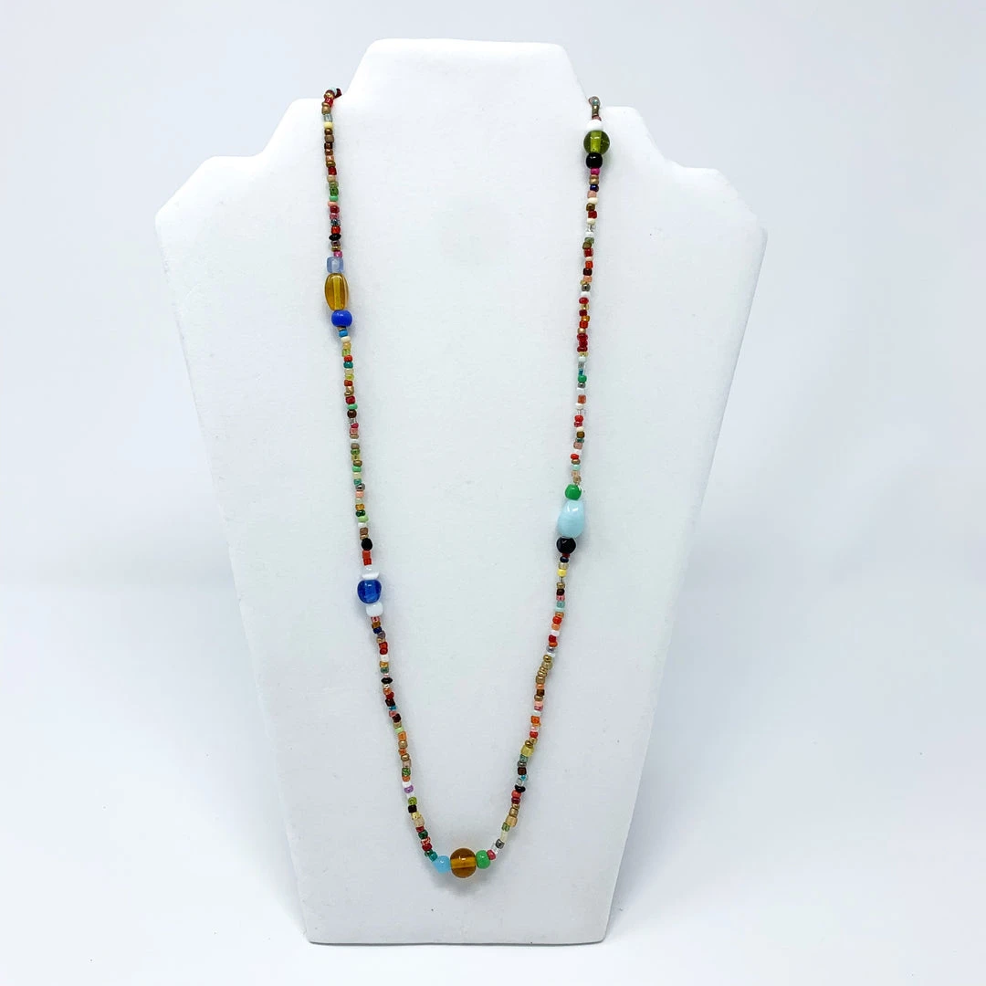 Mardi Gras Spot 27" Multi Color Small And Large Glass Bead Necklace (Dozen) 3 Mardi Gras Spot 27" Multi Color Small And Large Glass Bead Necklace (Dozen)