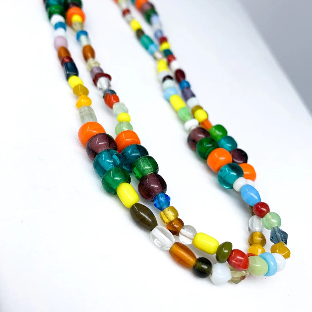 Mardi Gras Spot 27" Orange And Teal Multi Glass Bead Necklace (Dozen) Beads 4 Mardi Gras Spot 27" Orange And Teal Multi Glass Bead Necklace (Dozen) Beads