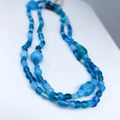 Mardi Gras Spot Beads 27" Turquoise And Blue Glass Bead Necklace (Dozen)