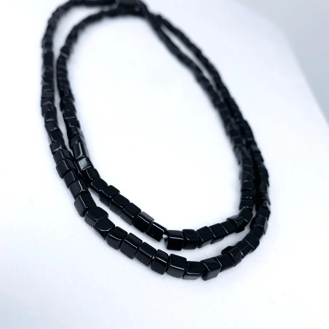 Mardi Gras Spot Beads 27" Black Square Glass Bead Necklace (Dozen) 4 Mardi Gras Spot Beads 27" Black Square Glass Bead Necklace (Dozen)