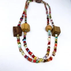Mardi Gras Spot 27" Multi Color Glass And Wooden Bead Necklace (Dozen)