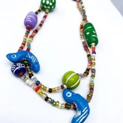 Mardi Gras Spot 27" Multi Color Glass And Clay Bird Bead Necklace (Dozen)