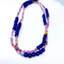 Mardi Gras Spot 27" Blue & Mauve Glass Bead Necklace (Dozen) Beads