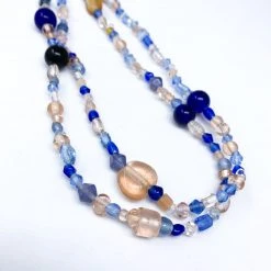 - No Manufacturer - Beads 27" Peach And Blue Glass Bead Necklace (Dozen)
