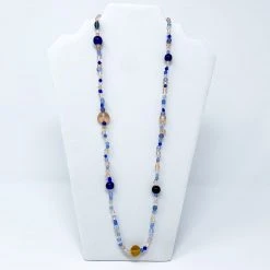 - No Manufacturer - Beads 27" Peach And Blue Glass Bead Necklace (Dozen)