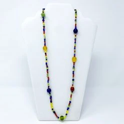 Mardi Gras Spot 27" Blue, Green, Red And Yellow Glass Bead Necklace (Dozen) Beads