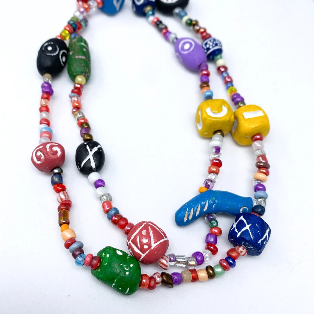Mardi Gras Spot 27" Clay And Glass Multi Color Glass Bead Necklace (Dozen) Beads 4 Mardi Gras Spot 27" Clay And Glass Multi Color Glass Bead Necklace (Dozen) Beads