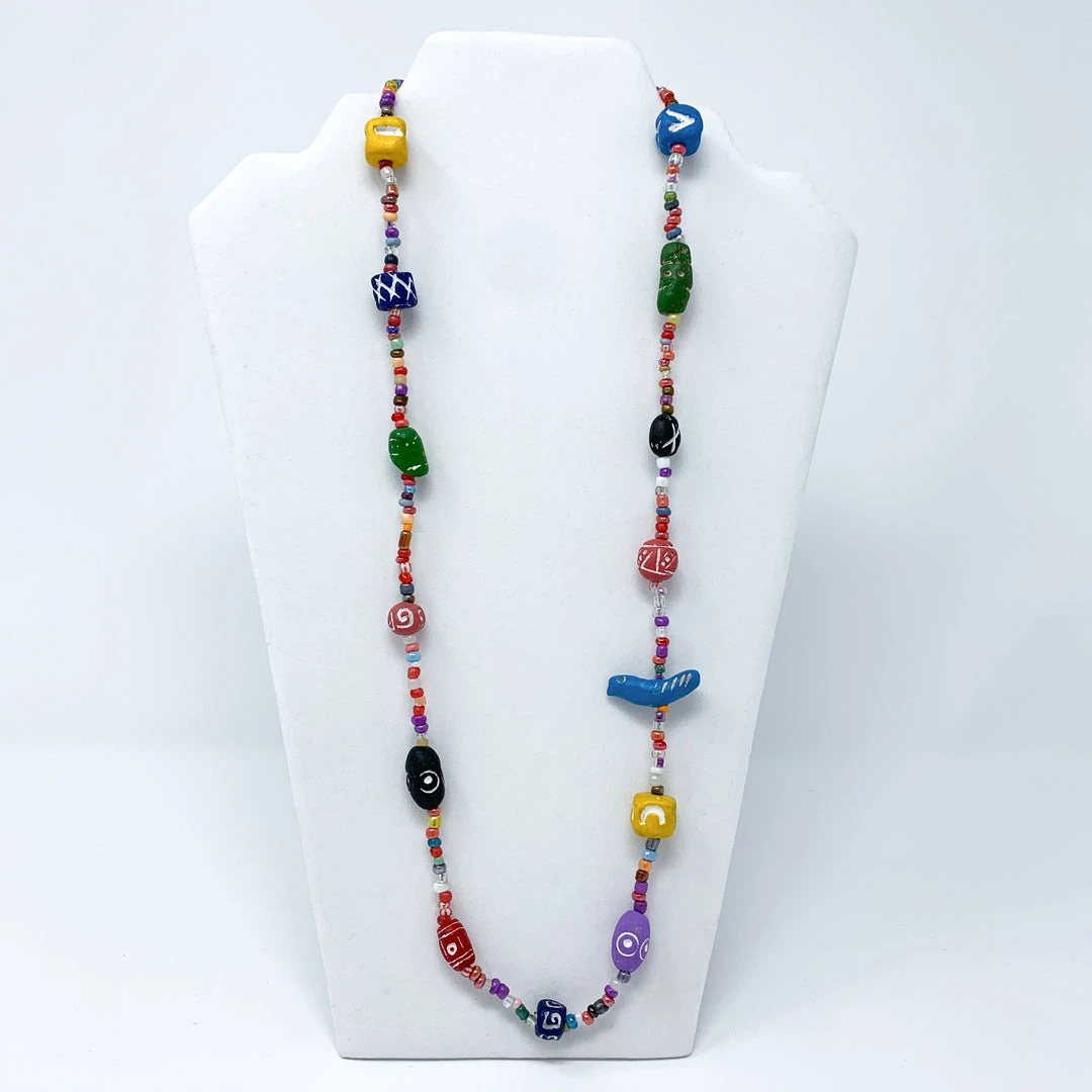 Mardi Gras Spot 27" Clay And Glass Multi Color Glass Bead Necklace (Dozen) Beads 3 Mardi Gras Spot 27" Clay And Glass Multi Color Glass Bead Necklace (Dozen) Beads