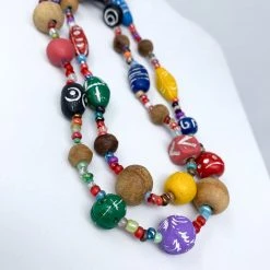 Mardi Gras Spot 27" Assorted Glass, Clay And Wooden Beads Necklace (Dozen)