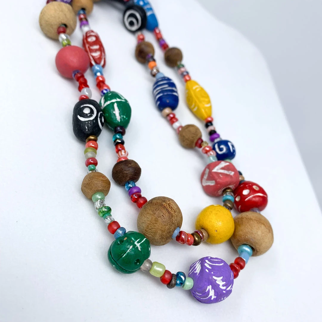 Mardi Gras Spot 27" Assorted Glass, Clay And Wooden Beads Necklace (Dozen) Mardi Gras Spot 27" Assorted Glass, Clay And Wooden Beads Necklace (Dozen)