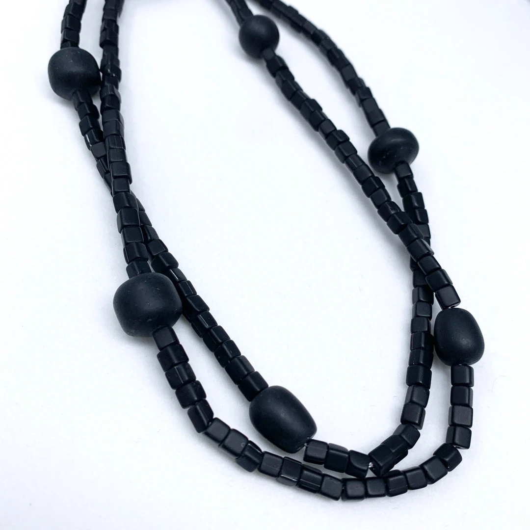 Mardi Gras Spot 27" Black Matte Glass Bead Necklace (Dozen) Beads Mardi Gras Spot 27" Black Matte Glass Bead Necklace (Dozen) Beads