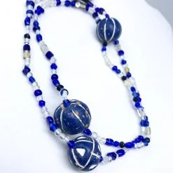 - No Manufacturer - 27" Blue & White Glass And Clay Bead Necklace (Dozen) Beads