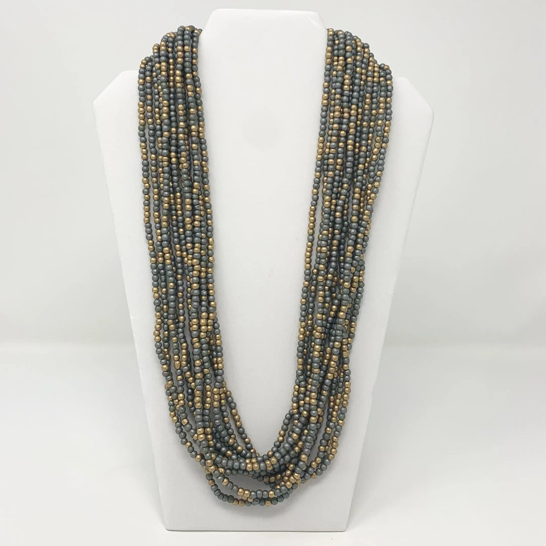 Plush Appeal, LLC 27" Gold Grey Glass Beads Necklace (Dozen) 3 Plush Appeal, LLC 27" Gold Grey Glass Beads Necklace (Dozen)