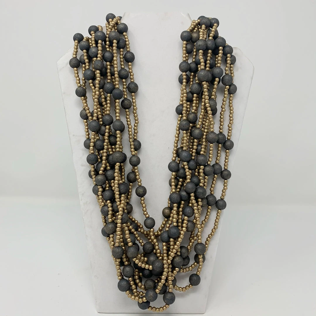 - No Manufacturer - 36" Black & Gold Bead Necklace (Dozen) Beads 3 - No Manufacturer - 36" Black & Gold Bead Necklace (Dozen) Beads