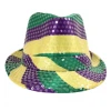 Mardi Gras Spot Party Supplies Purple, Green And Yellow Wide Striped Fedora Hat (Each)