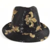 Mardi Gras Spot Black Fedora Hat With Gold Fleur De Lis (Each) Party Supplies