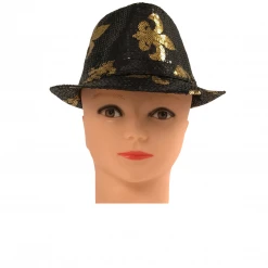 Mardi Gras Spot Black Fedora Hat With Gold Fleur De Lis (Each) Party Supplies 7 Mardi Gras Spot Black Fedora Hat With Gold Fleur De Lis (Each) Party Supplies