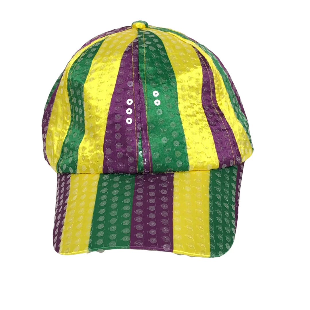 Plush Appeal, LLC Purple, Green And Yellow Sequin Baseball Hat (Each) Party Supplies 3 Plush Appeal, LLC Purple, Green And Yellow Sequin Baseball Hat (Each) Party Supplies