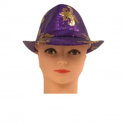 Mardi Gras Spot Purple Sequin Fedora With Gold Fleur De Lis (Each) 7 Mardi Gras Spot Purple Sequin Fedora With Gold Fleur De Lis (Each)