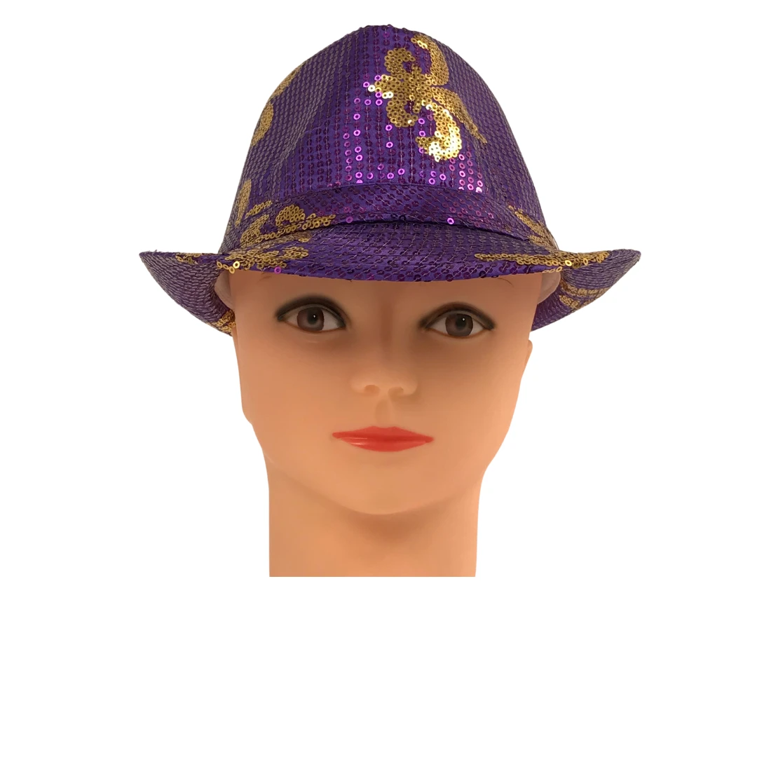 Mardi Gras Spot Purple Sequin Fedora With Gold Fleur De Lis (Each) 5 Mardi Gras Spot Purple Sequin Fedora With Gold Fleur De Lis (Each)