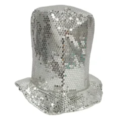 Sale Silver Sequin Top Hat (Each) Party Supplies