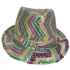 Mardi Gras Spot Party Supplies Purple, Green And Gold Sequins Zig Zag Stripes On White Fedora (Each) 2 Mardi Gras Spot Party Supplies Purple, Green And Gold Sequins Zig Zag Stripes On White Fedora (Each)