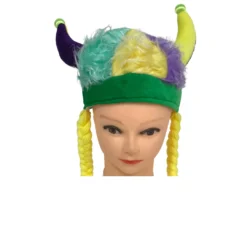 Sale Party Supplies Purple, Green And Gold Viking Hat With Braids (Each)